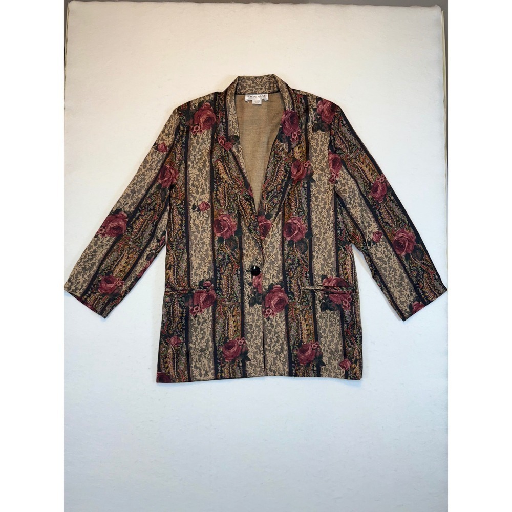 Irwin Alan Chicago Tapestry Floral Blazer Jacket Vintage Striped Rose